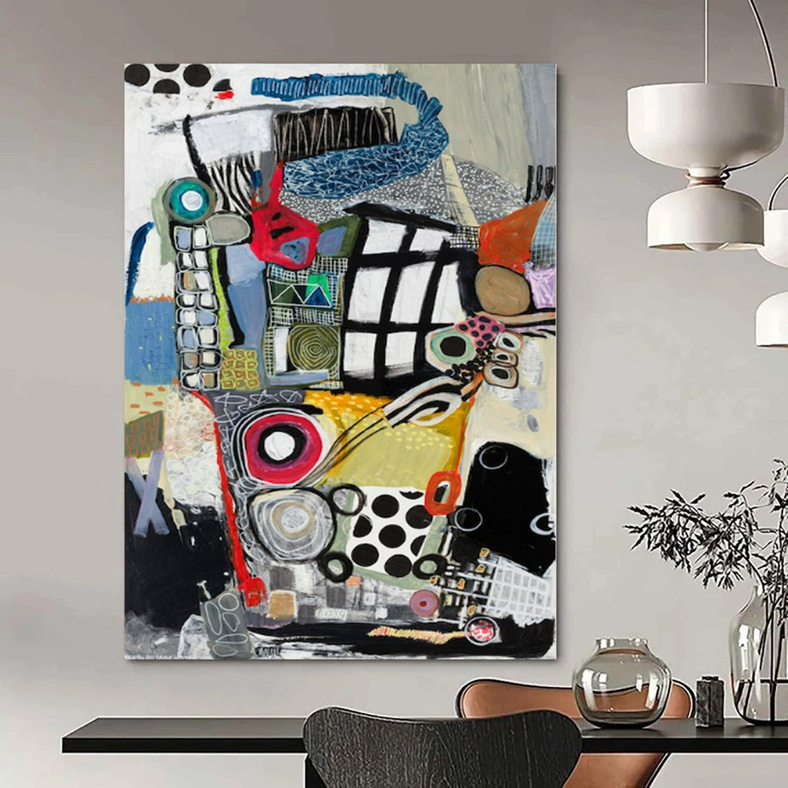 Colorful, Eclectic Shapes with Playful Patterns "Whimsical Mosaic" Abstract Painting On Canvas PS1172