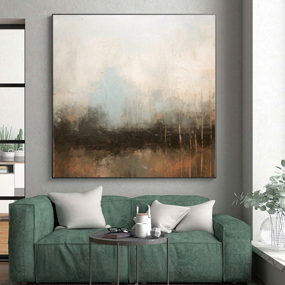 “Neutral - Toned Abstract Landscape” - Beige, Blue, Brown Abstract Painting On Canvas PS0450