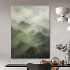 “Misty Mountain Greens” - Green, Gray, Atmospheric Landscape Painting On Canvas PT1480