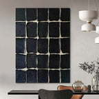 Grid of Textured Black Squares "Monochrome Mosaic" Relief Sculpture On Canvas PS1072