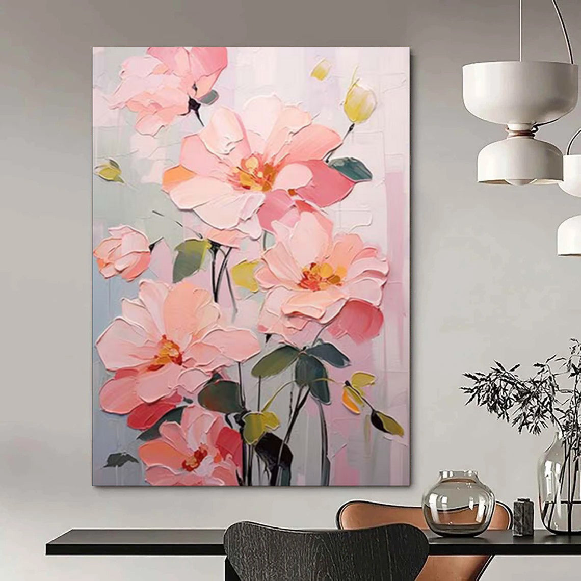 “Textured Pink Flower Bouquet” - Impasto Floral Painting On Canvas PT1905
