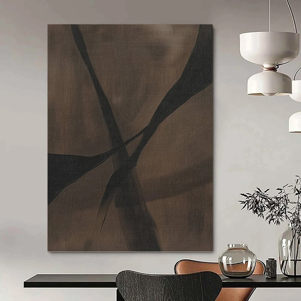 “Brown - Black Curved Crossings” - Abstract Expressionist Painting On Canvas PT1159