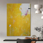 Bright Yellow, White, Green with Minimal Marks "Sunny Whispers" Abstract Painting On Canvas PS1407