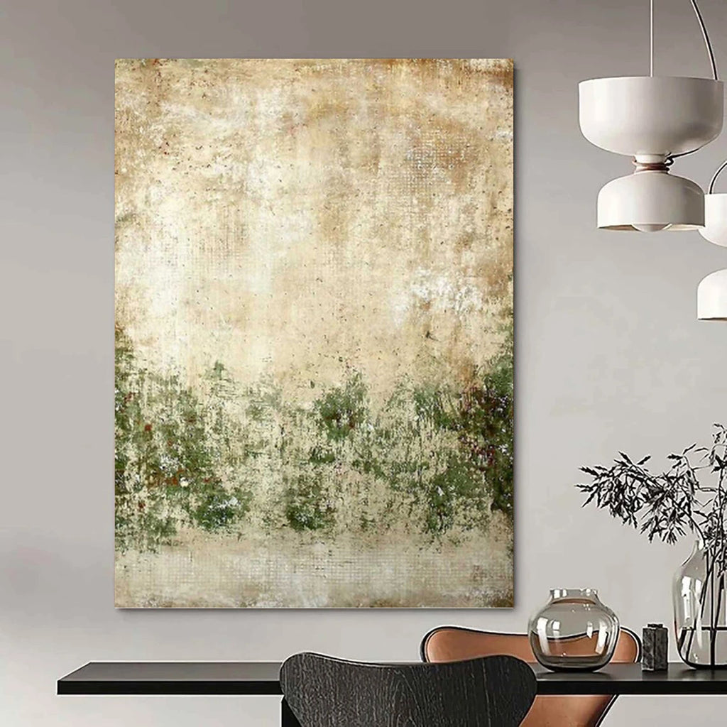 “Rustic Earth - Toned Vintage” - Beige, Green, Aged Abstract Painting On Canvas PT1483