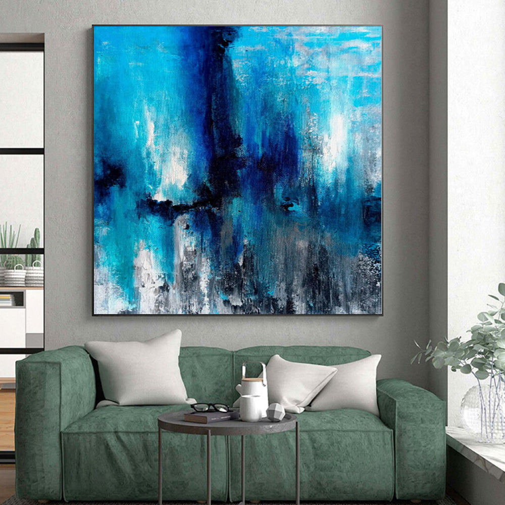 “Blue and Gray Abstract Cascade” - Abstract Expressionist Painting On Canvas PS0024