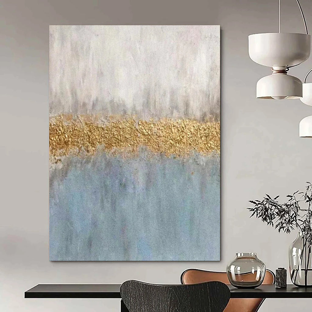 “Gray, Blue, and Gold Textured Stripe” - Abstract Textured Painting On Canvas PT1885