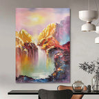 “Colorful Mountain Waterfall” - Expressionist Landscape Painting On Canvas PT1279