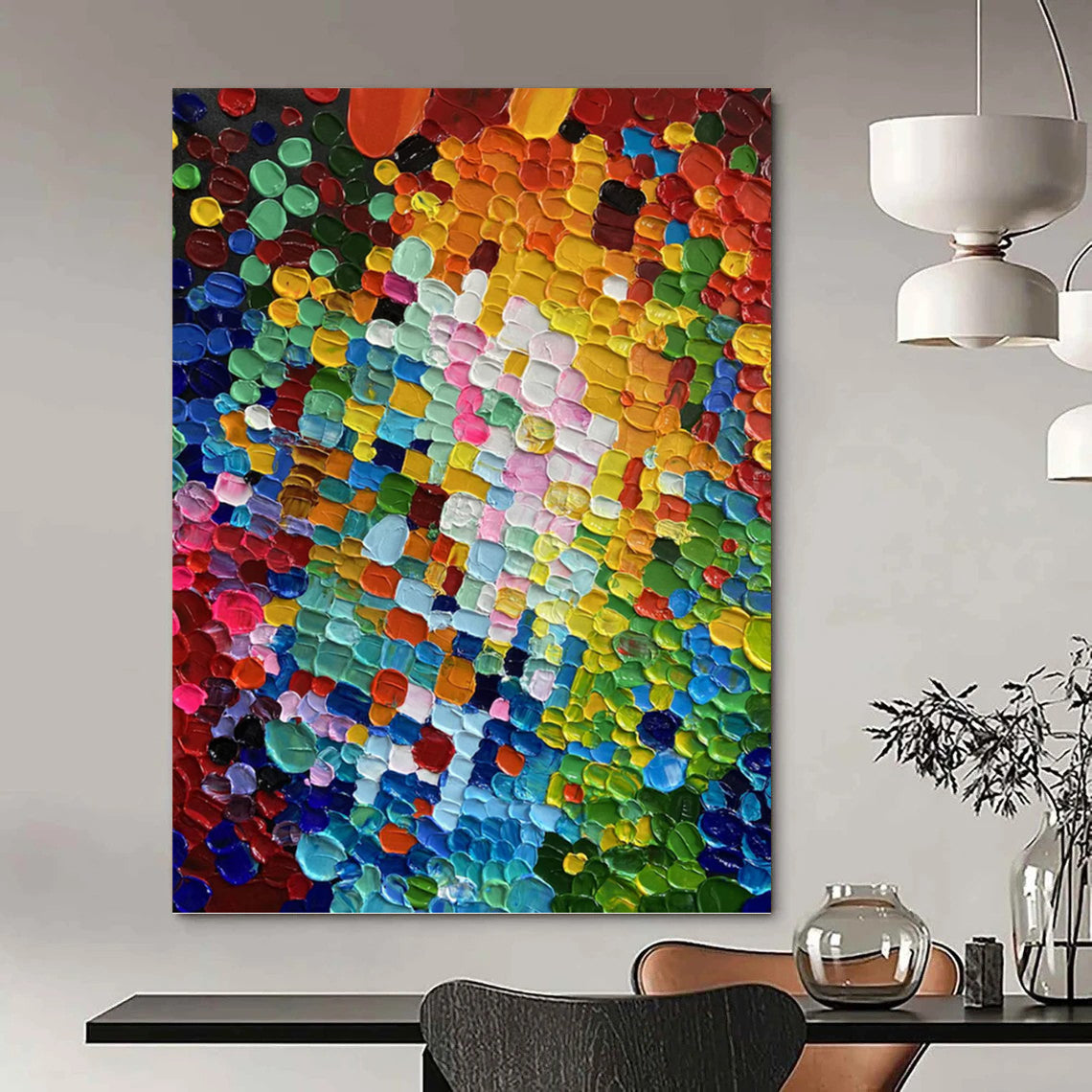 “Colorful Abstract Dots” - Abstract, Vivid - Colored Painting On Canvas PT1592