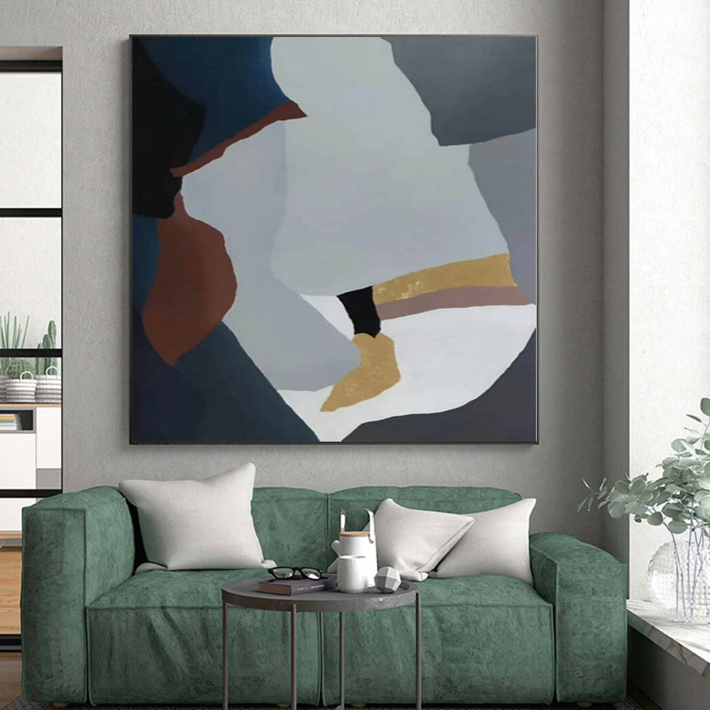 “Blue - Grey - Brown Abstract Geometric Forms” - Modern Abstract Painting On Canvas PS0342