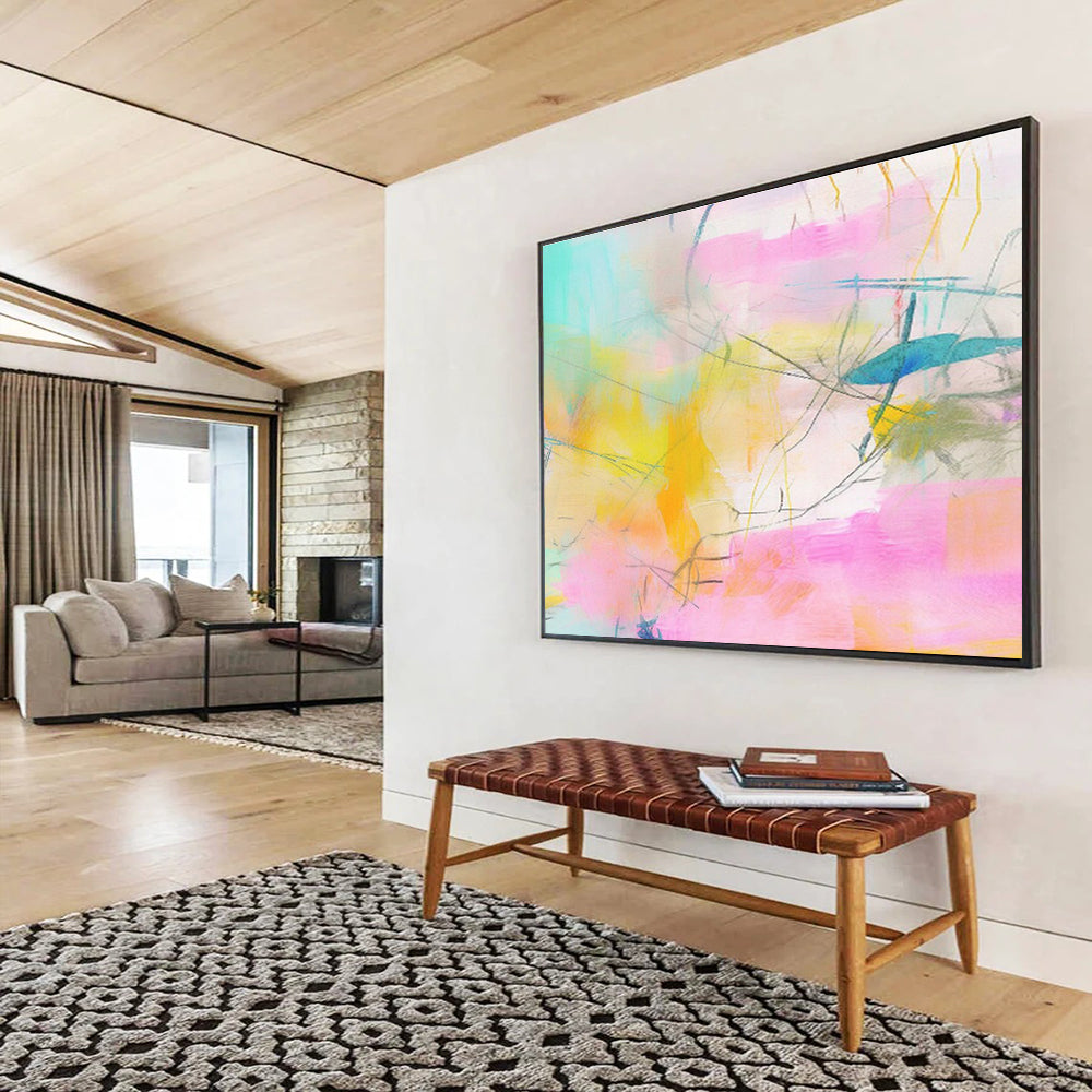 “Pastel - Hued Abstract Web” - Colorful Abstract Painting On Canvas DKS501