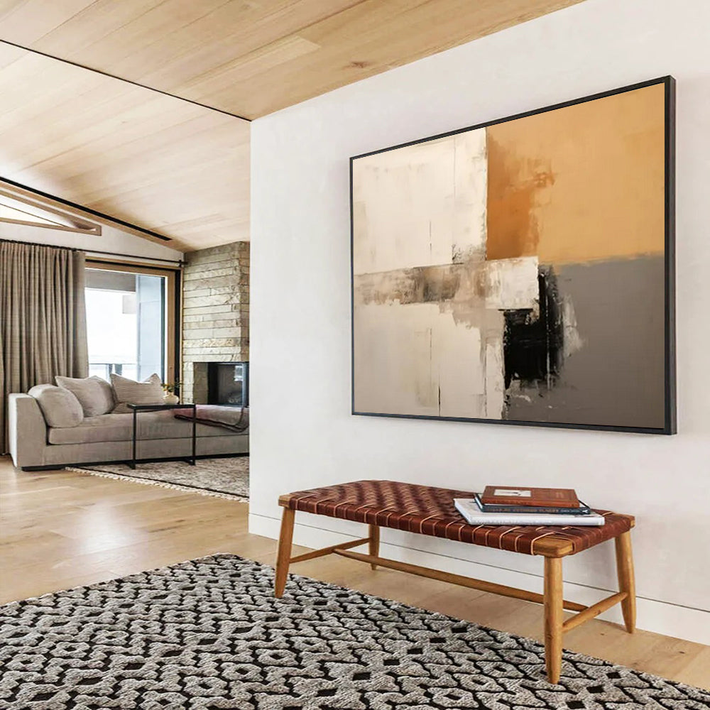“Neutral - Tone Abstract Geometry” - Brown - Gray - White Abstract Painting On Canvas PT1573