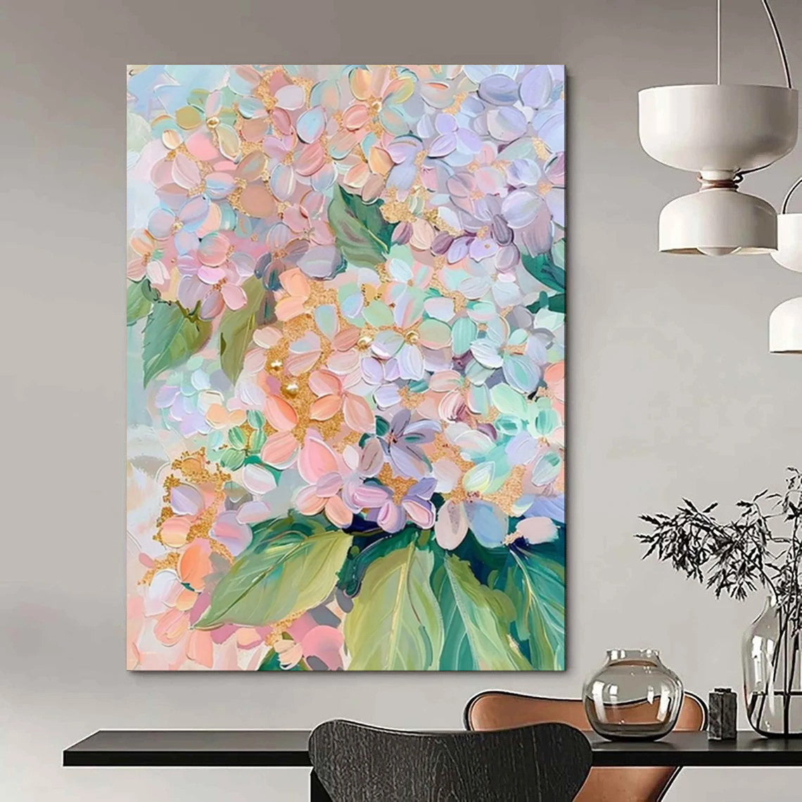 Pastel Hydrangea Burst, Abstract Floral, Bonnard - Inspired Softness, Painting On Canvas PT2111