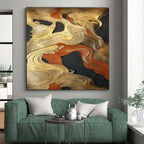 Gold, Orange & Black Abstract Waves Painting On Canvas PS0822