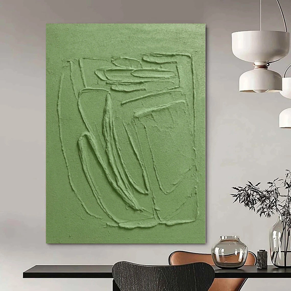 “Textured Green Relief” - Minimalist Abstract Painting On Canvas PS0192