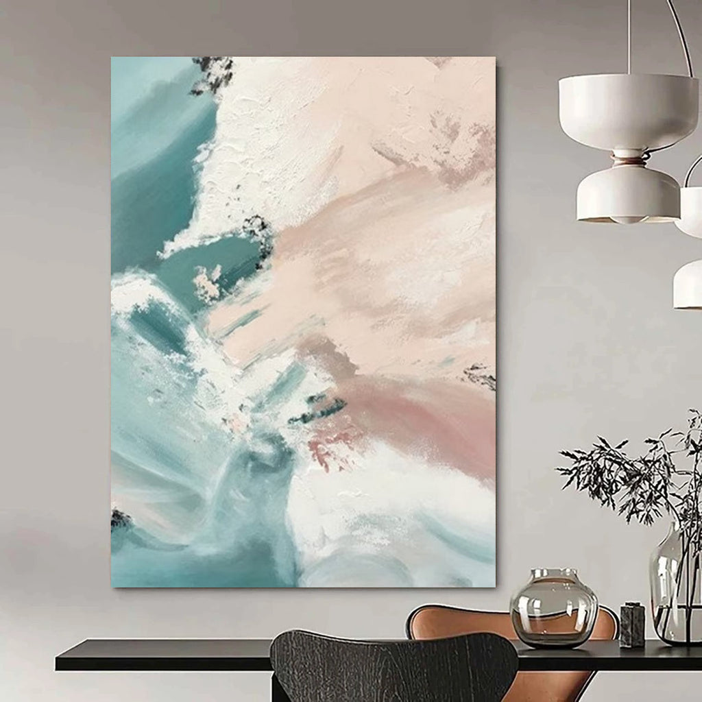 “Teal & Pink Abstract Flow” - Fluid Abstract Painting On Canvas DS277