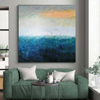 “Blue - Green Abstract Subtle Horizon” - Serene Seascape Painting On Canvas PS0372