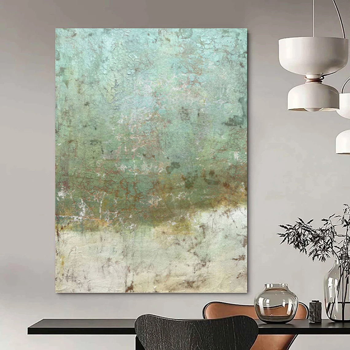 “Textured Green and Brown Abstract” - Abstract, Earthy - Toned Painting On Canvas PT1512