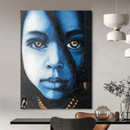 Blue Hue Portrait Monochromatic Abstract Face, Painting On Canvas PT2152