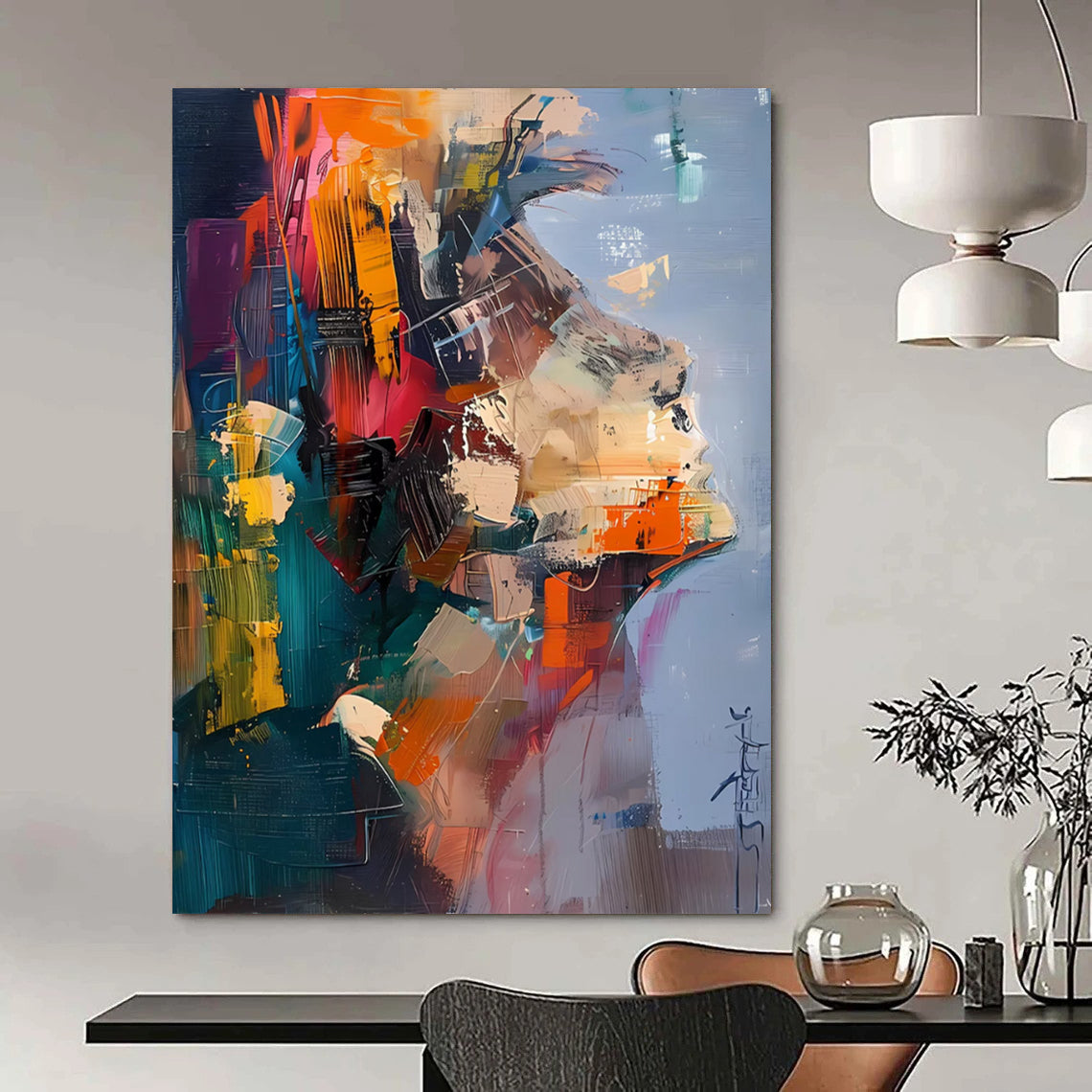 “Color - Blocked Abstract Portrait” - Expressive Abstract Painting On Canvas DS285