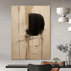 Beige, Black with Line and Shape "Linear Forms" Abstract Painting On Canvas PS1290