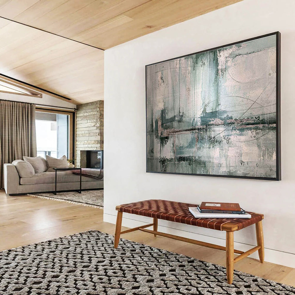 Textured Teal and Grey Abstract Abstract Painting On Canvas DKS178