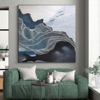 “Blue - White Abstract Rippling Lines” - Graceful Abstract Painting On Canvas PS0358