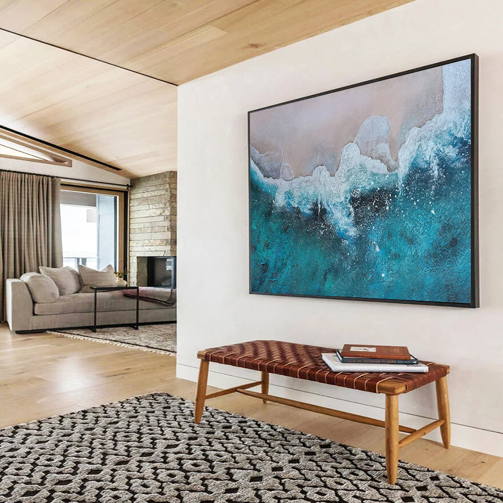 “Textured Coastal Wave in Blues and Whites” - Realistic Marine Oil Painting On Canvas PT040