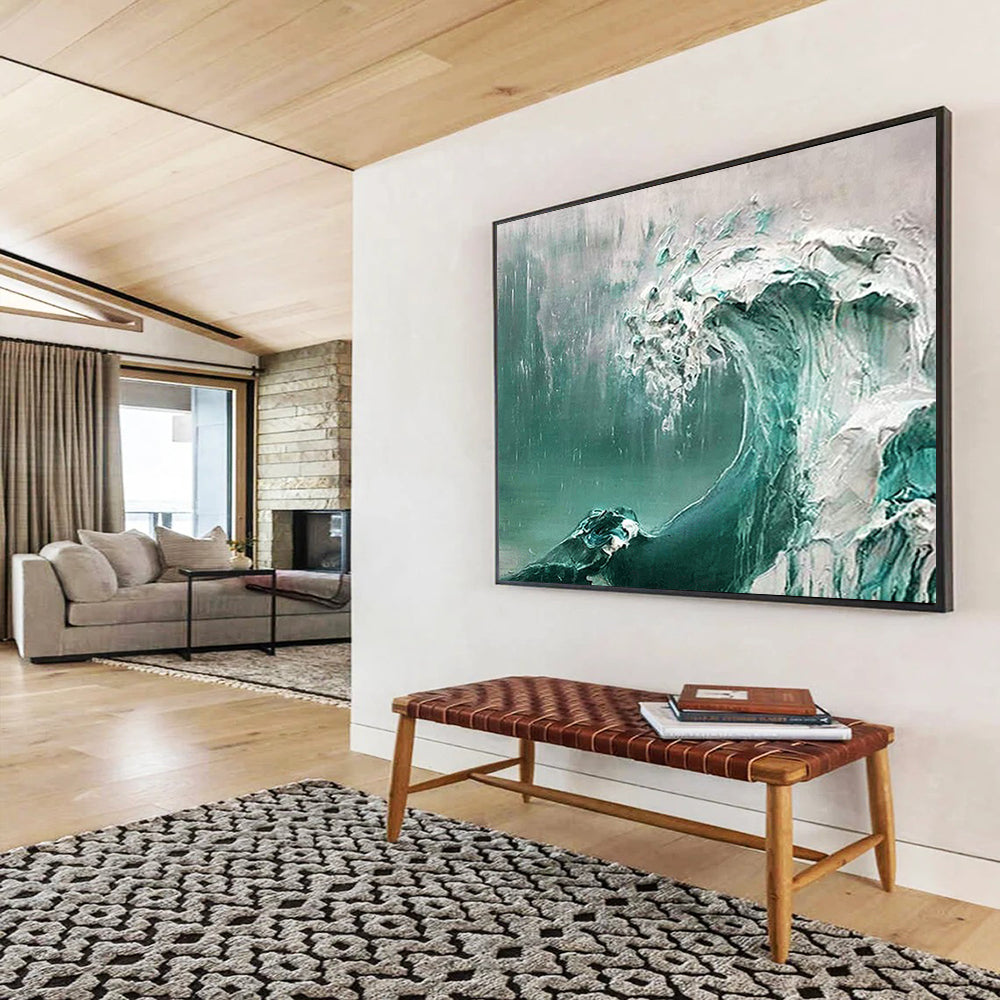 “Teal Wave Crash” - Impasto Seaside Painting On Canvas PT232