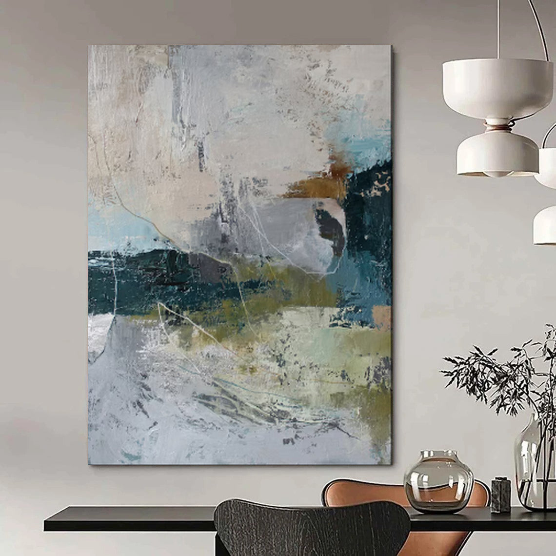 “Abstract Gray and Teal Textures” - Abstract Textured Painting On Canvas PT1922