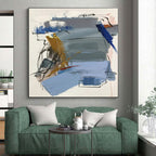 Blue, Gray, Gold, Red Dynamic Shapes “Urban Symphony” - Painting On Canvas PS0804