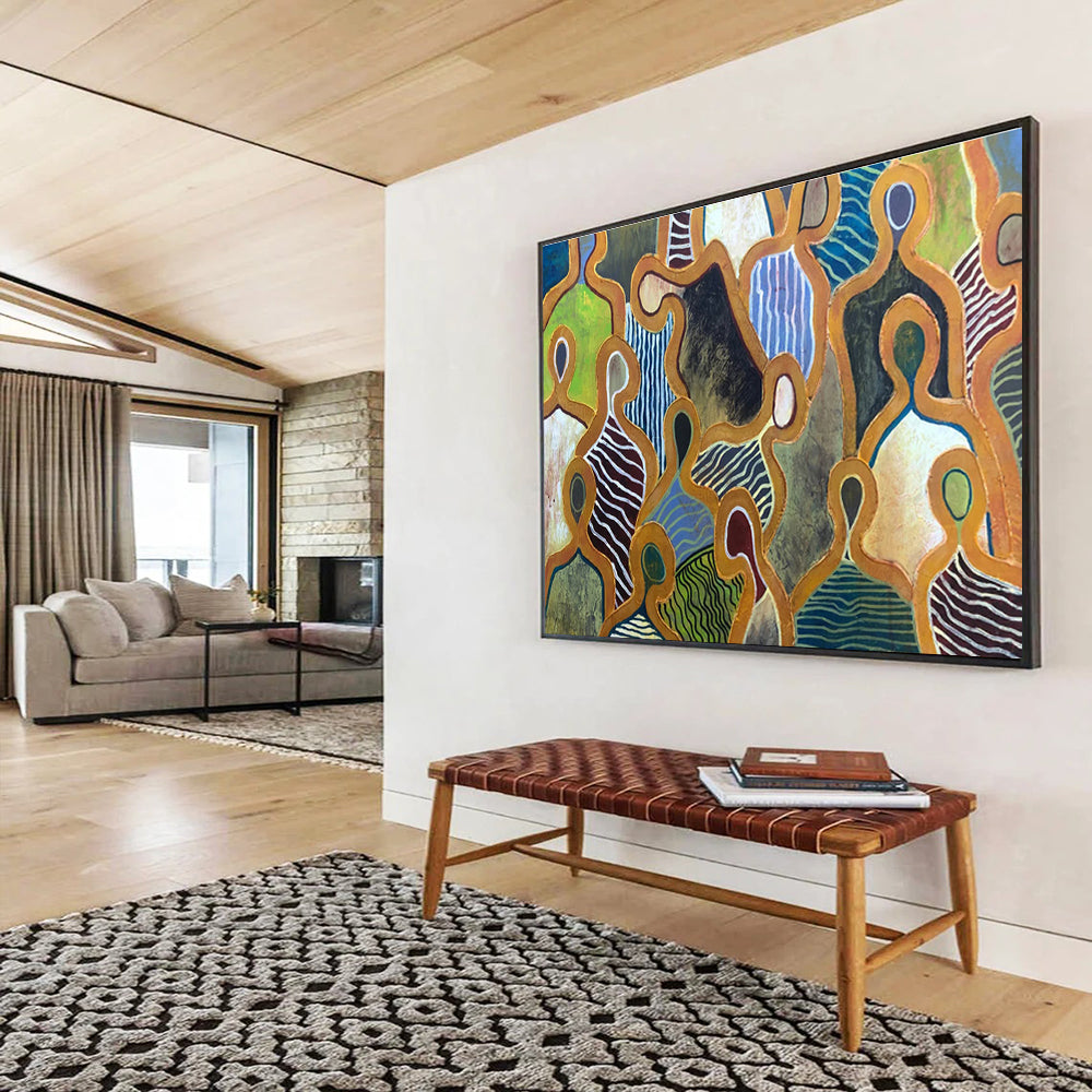 “Figurative Pattern Play” - Colorful Abstract Figures, Tribal - Inspired Painting On Canvas DKS716