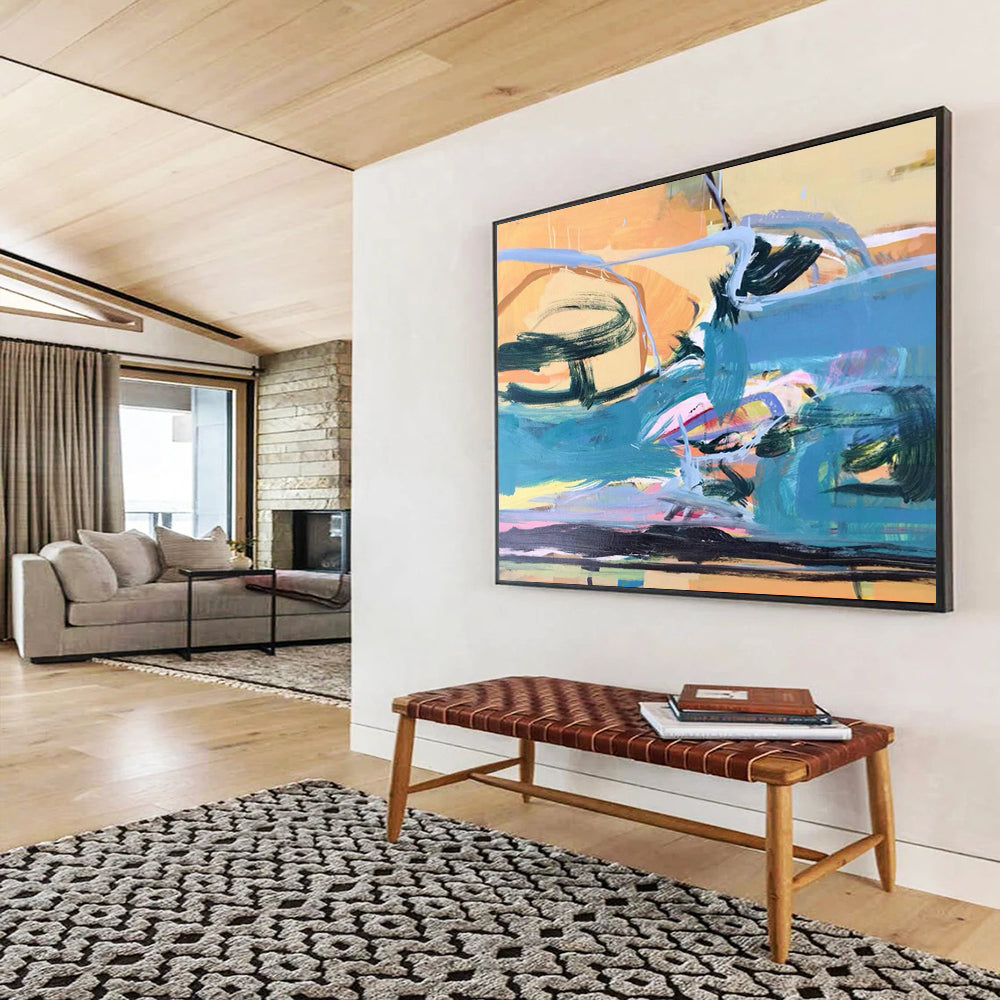 “Expressive Abstract in Blue, Pink & Colorful Strokes” - Gestural Abstract Expressionist Painting On Canvas PT007