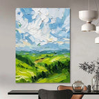 “Textured Green Landscape” - Impressionistic, Vivid - Hued Painting On Canvas PT1557