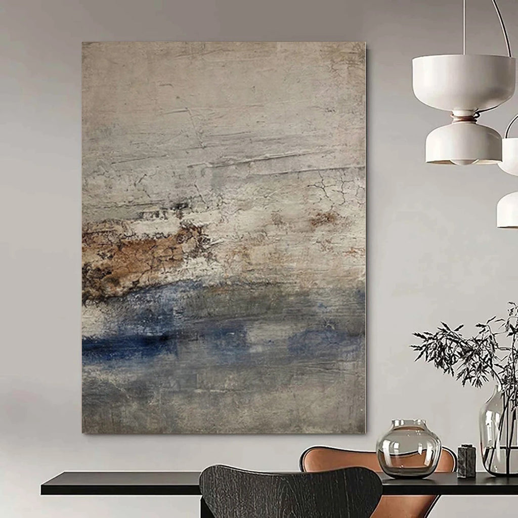 “Gray - Blue - Brown Textured Coastal” - Serene Abstract Painting On Canvas PS0129