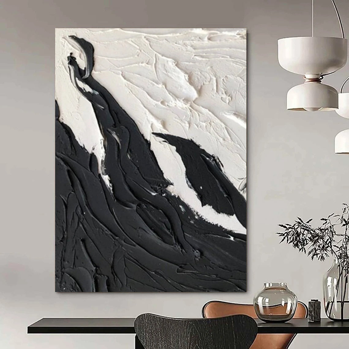 “Mountainous Textures: Black and White Abstract” - Landscape - Inspired Abstract Painting On Canvas DS395