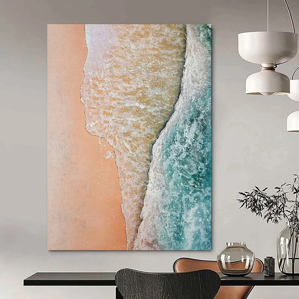 “Pastel Beach Aerial View” - Impressionistic Landscape Painting On Canvas DS044