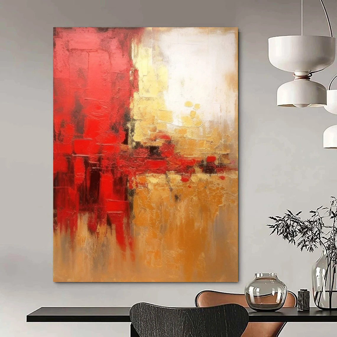 Red - Gold Abstract Energy Textured Painting On Canvas DS069