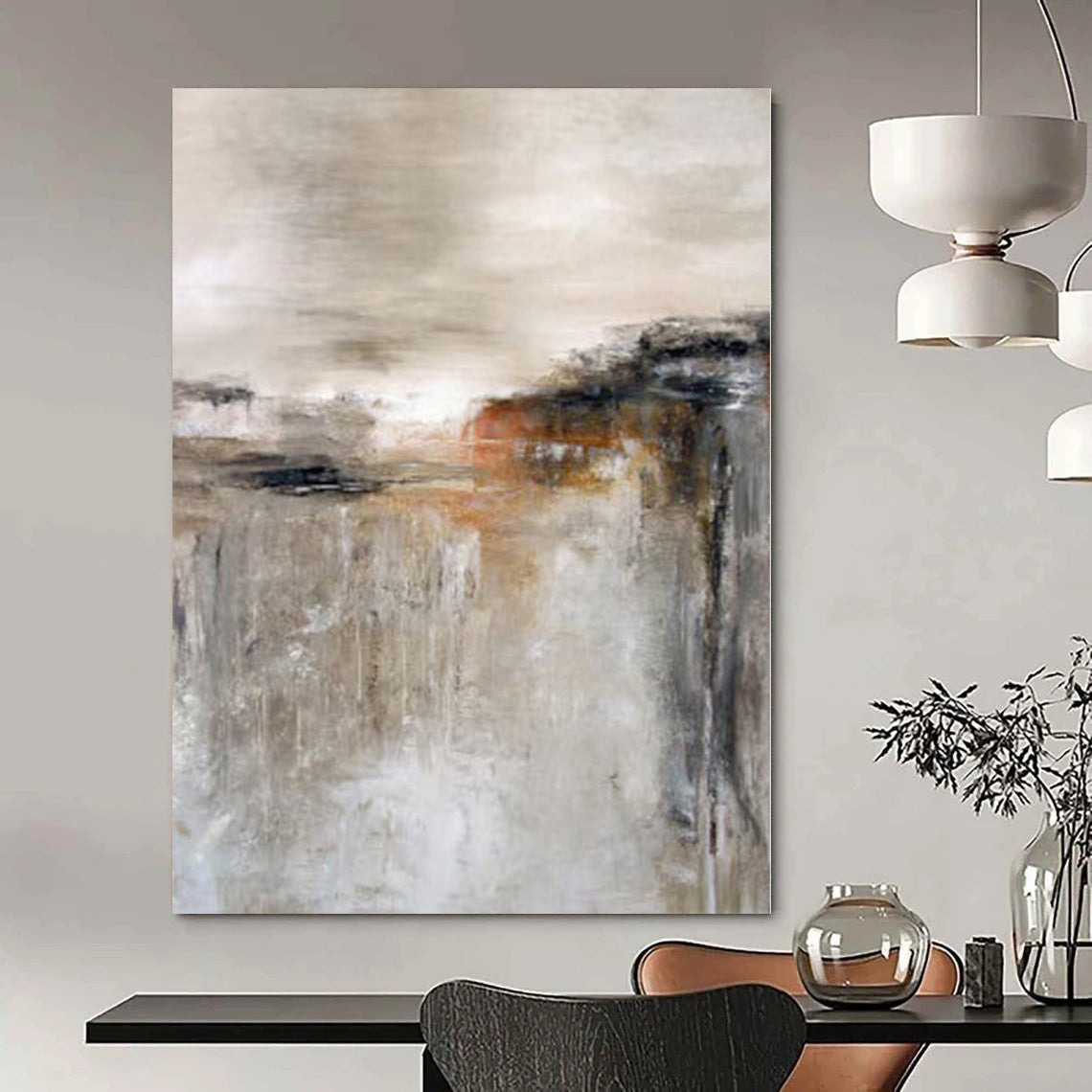Beige, Gray and Brown with Subtle Textures "Desert Dawn" Abstract Landscape Painting On Canvas PS1128