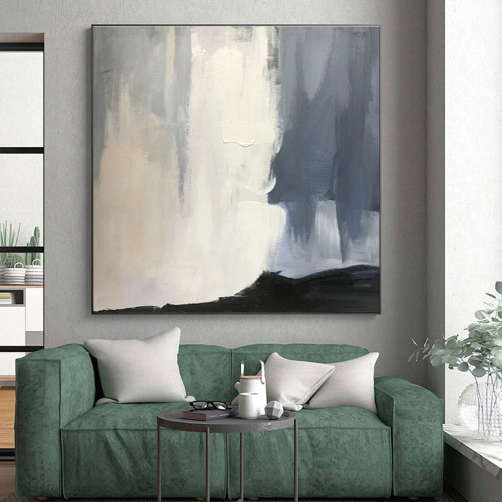 “Misty Grayscale Flow” - Gray, White, Black Abstract Gradient Painting On Canvas PS0614