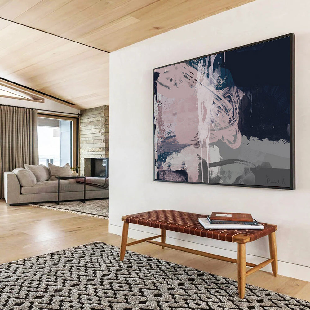 “Blush and Navy Abstract Fusion” - Subtle Abstract Painting On Canvas PT142