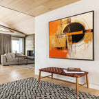 “Orange, Gold, and Black Circular Abstract” - Expressive Abstract Painting On Canvas PT105