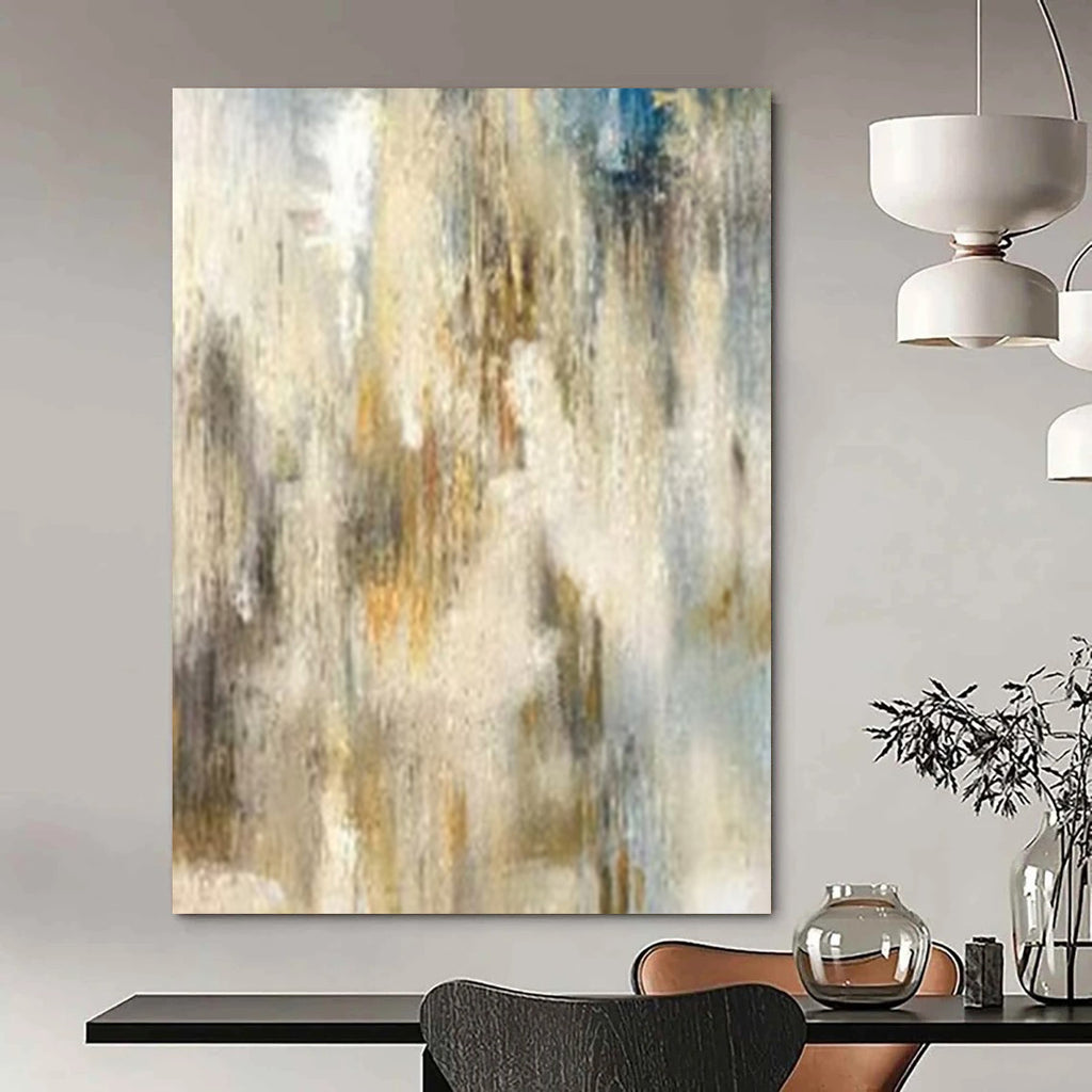 Beige, Blue, and Gold Textured, "Ethereal Haze" – Textured Abstract Painting On Canvas PS1003