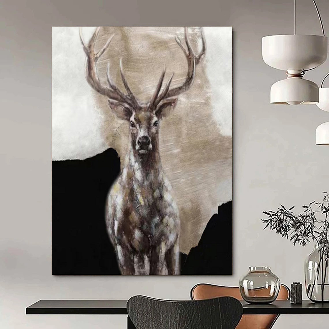 “Majestic Stag Portrait” - Brown, Gray, Textured Animal Painting On Canvas PT1462