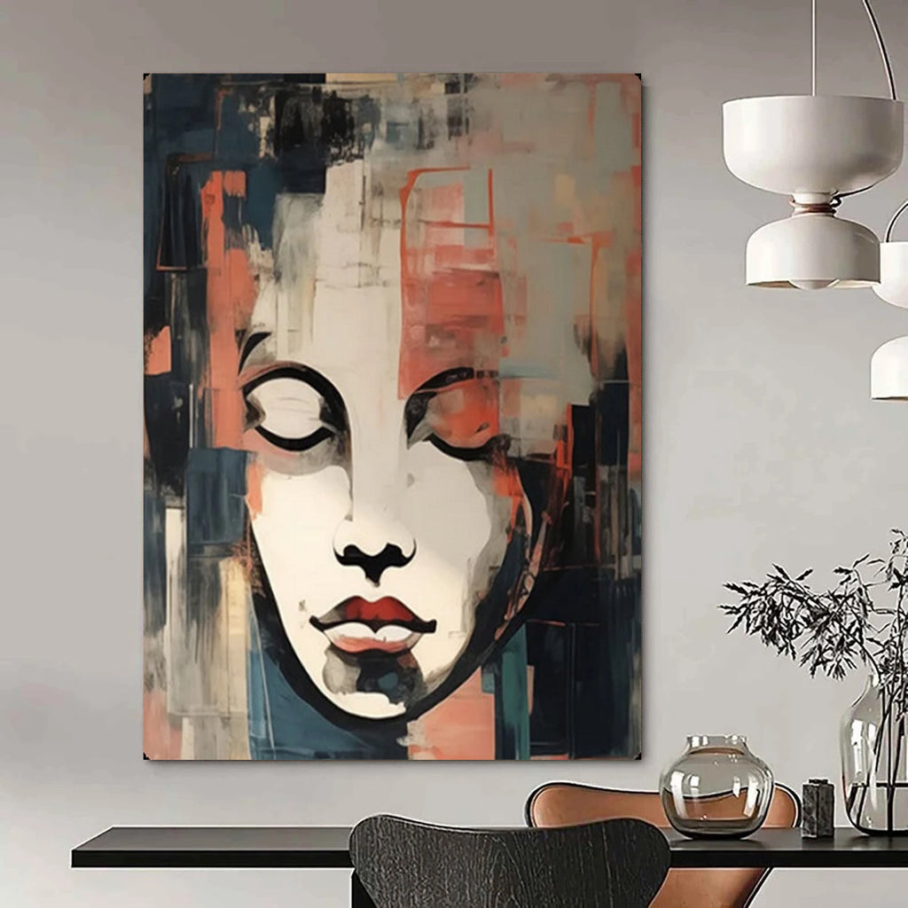 Abstract Contemplation Cubist - Inspired Face, Painting On Canvas PT2158