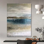 “Muted Tones Seascape: Grey, Blue, and Beige” - Abstract Coastal Painting On Canvas PT0945