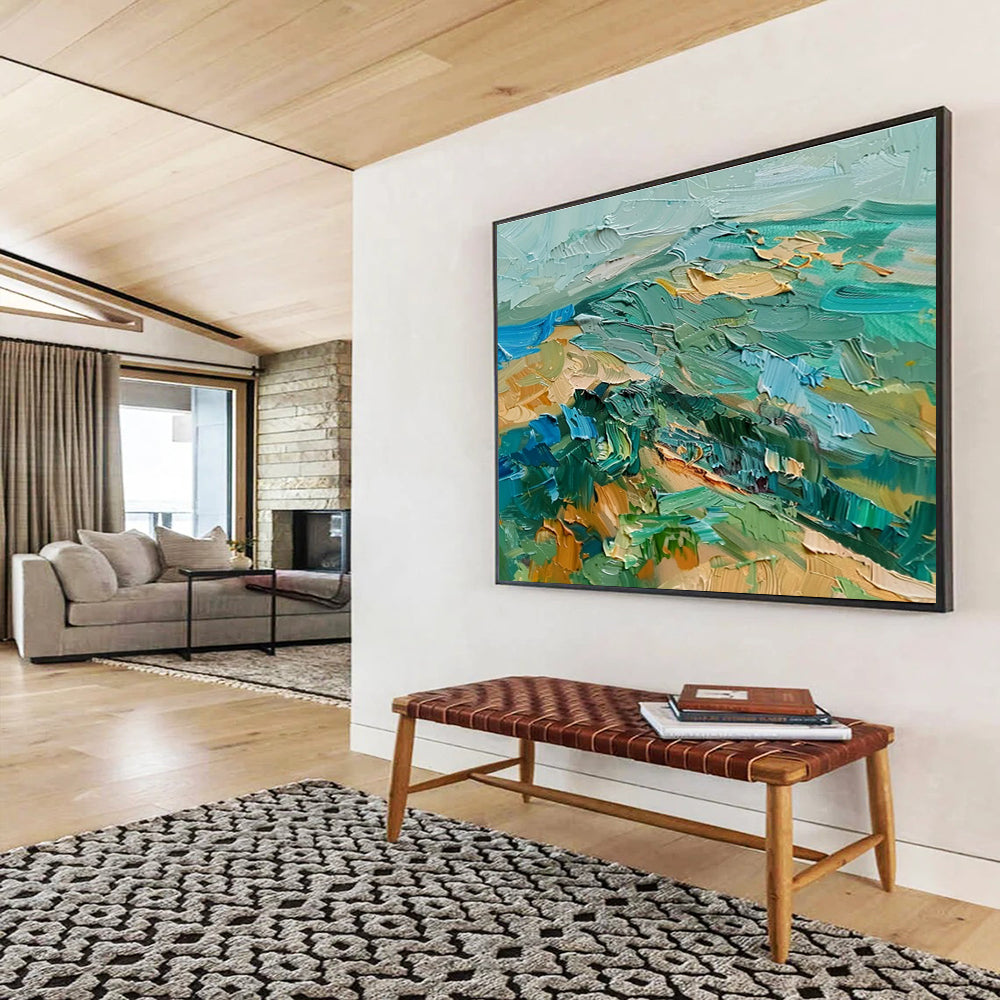 Textured Landscape in Greens and Blues - Impasto Landscape Painting On Canvas DKS341