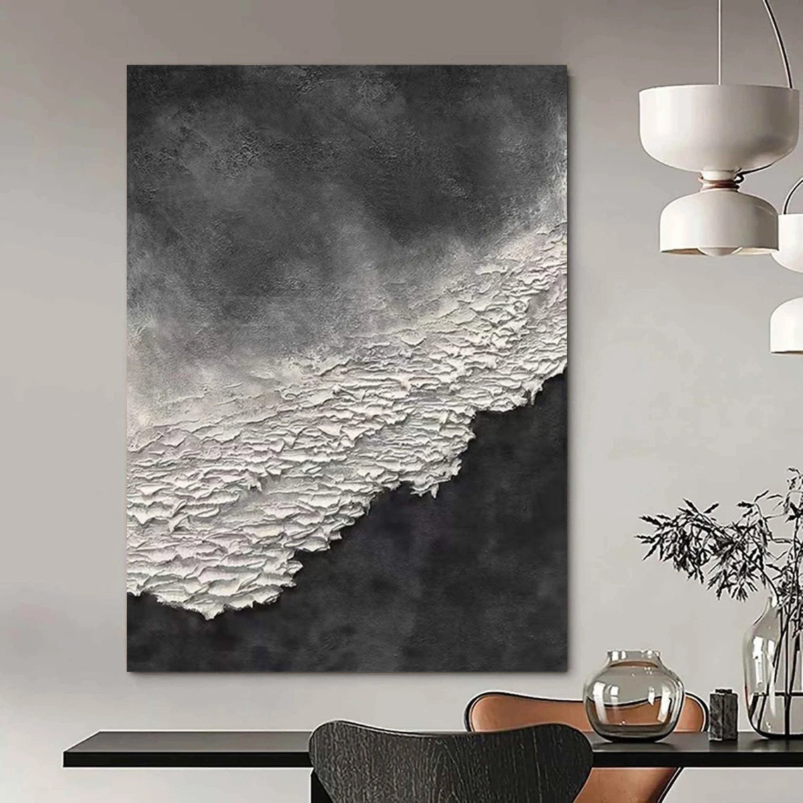 “Black and White Textured Abstraction” - Minimalist Abstract Painting On Canvas DS339
