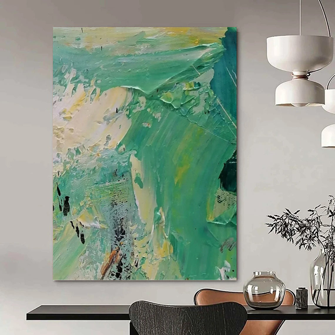 “Green - Yellow Abstract Textures” - Palette - Knife Abstract Painting On Canvas PT1270