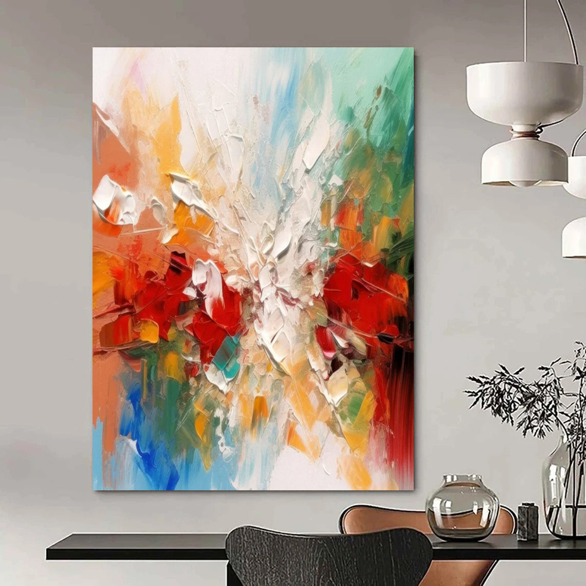 Colorful Abstract Burst Textured Painting On Canvas DS079