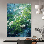 “Green - Blue Floral Impasto” - Impressionist - Inspired Nature Painting On Canvas PT1404